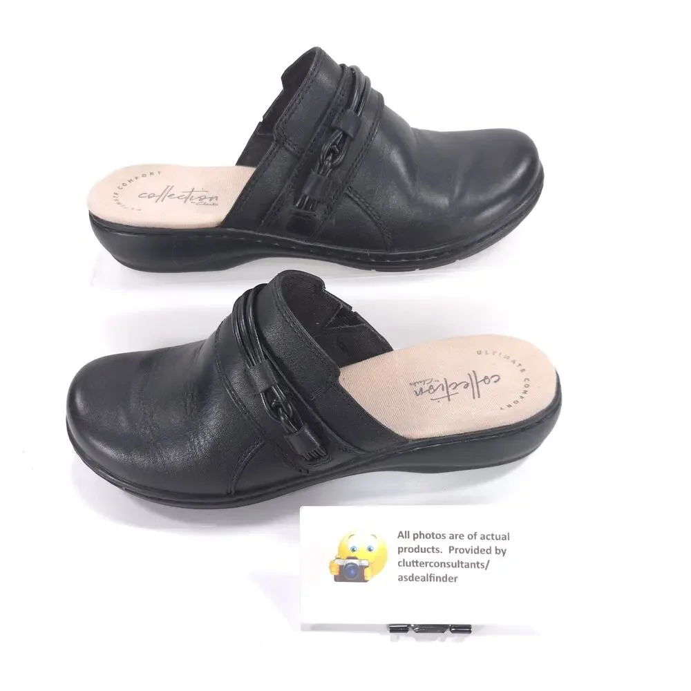 Collection by Clarks Leather Mule Clog Flat Shoe Womens Size 5 22545 Black